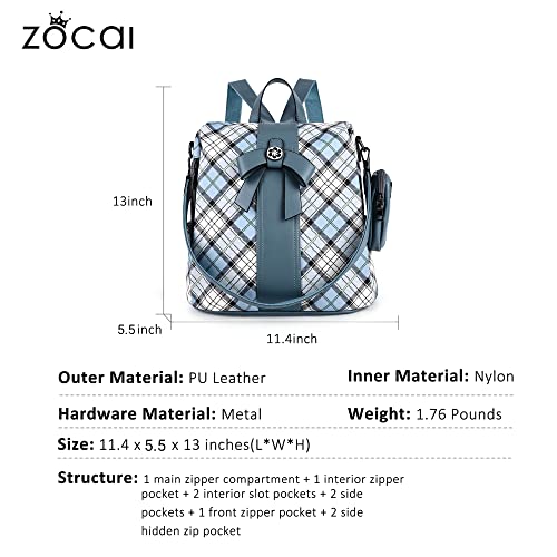 ZOCAI Backpack Purse for Women Fashion Backpack Purses PU Leather Daypacks Anti-Theft Shoulder Bag Satchel Purse - color: Blue/Blue