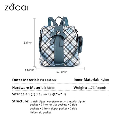 ZOCAI Backpack Purse for Women Fashion Backpack Purses PU Leather Daypacks Anti-Theft Shoulder Bag Satchel Purse - color: Blue/Blue
