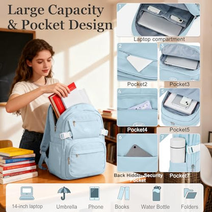 weradar Lightweight School Backpack For Women Men,Waterproof High School Bag,Casual Daypacks Backpack With Lots Of Pockets,Aesthetic College Backpack For Boys Girls(Blue) - color: A4-blue