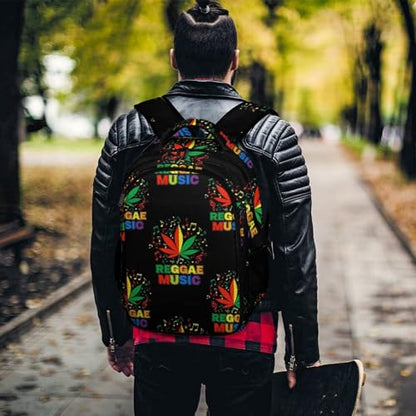 Casual Lightweight Laptop Backpack Rasta Reggae Music Note Weedleaf, Cute Travel Daypack with Tumbler Holder for College Nurse Teacher Work Commute - color: Pattern (327)