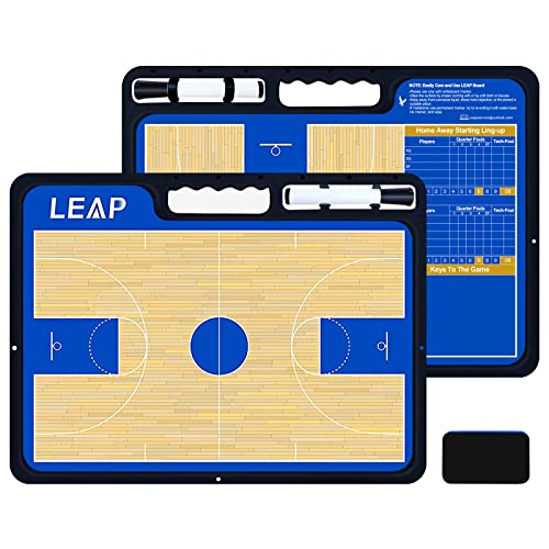 LEAP Coach Board Premium Tactical Clipboard Two Sides with Full & Half Court Dry Erase Marker Board for Basketball, Baseball, Soccer, Football, Hockey - color: Basketball Board