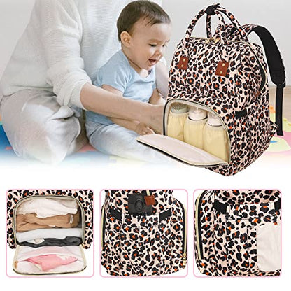 Femuar Diaper Bag Backpack Multifunction Maternity Diaper Bag for Baby Girls & Boys Large Capacity Travel Nappy Bags Leopard Print - color: Leopard Print