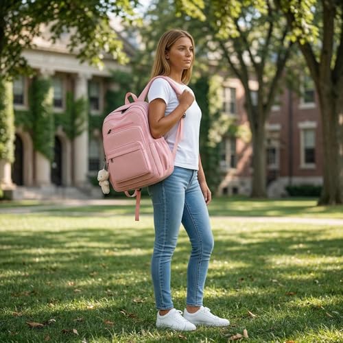 JARKJARD Cute School Backpack for Kids Teen Girls Aesthetic Lightweight Large Capacity Bookbag College Students School Bag Casual Travel Solid Color Daypack（Pink） - color: Pink