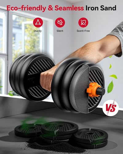 FEIERDUN DS2 Adjustable Dumbbells, 20/30/40/45/70/90lbs Free Weight Set with Connector, 5 in1 Dumbbells Set Used as Barbell, Kettlebells, Push up Stand, Weight Plate, Fitness Exercises for Home Gym Suitable Men/Women - style: B.30LB(15LB Pair)
