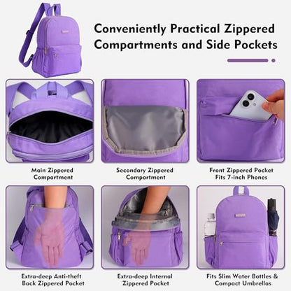 AOTIAN Lightweight Small Hiking Backpack for Women - Durable Water-Resistant Daypack for Travel, Camping & Outdoor Adventures - color: Light Purple-small
