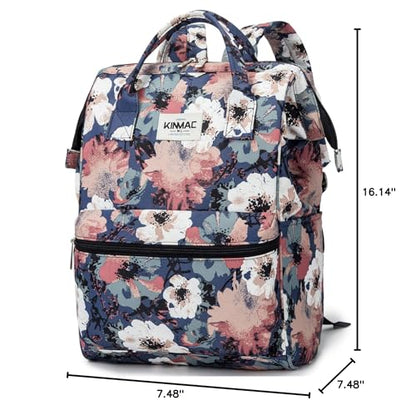 Kinmac Waterproof Laptop Backpack For Laptop Up to 15.6 Inch Men Women Travel Outdoor Backpack (Camellia) - color: Camellia（open Wide）