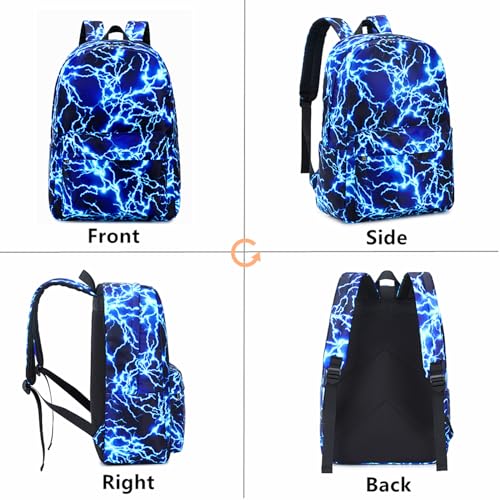 mezhsa Boy School Backpack Elementary Middle Lightning Bookbag Laptop Teenager Waterproof Lightweight 17 Inches (1-Blue) - color: 1-blue