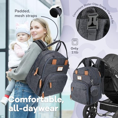 RUVALINO Diaper Bag Backpack-Expandable Baby Bag with up to 50% Capacity -Baby Essentials Bag with Changing Pad Insulated Bottle Holders & Pacifier Case, Waterproof, Dark Gray XL - color: Dark Gray