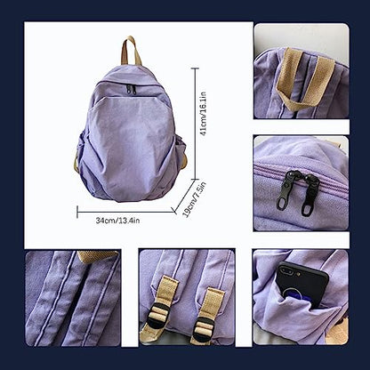Women's canvas bag, men's and women's large capacity leisure backpack, men's and women's travel backpack (Purple,One Size) - color: Purple