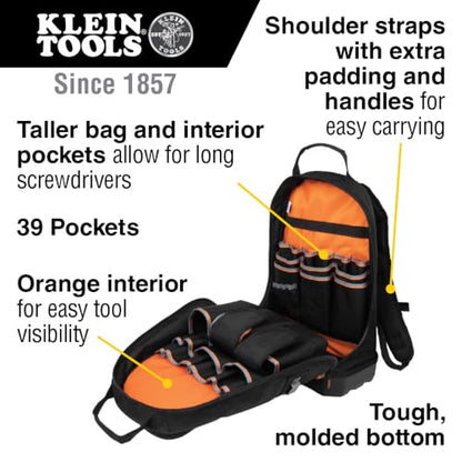 Klein Tools 80038 Backpack Tool Kit, Tradesman Pro Backpack, Zipper Tool Bags, and Magnetizer, 4-Piece