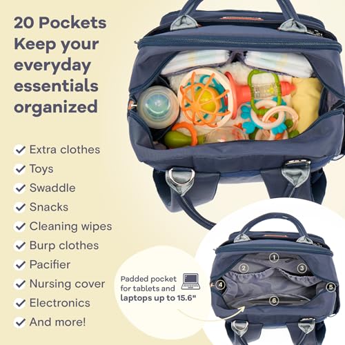 RUVALINO Diaper Bag Backpack, Multifunction Travel Back Pack Maternity Baby Changing Bags, Diaper Changing Totes, Waterproof and Stylish, Navy Blue - color: Navy Blue
