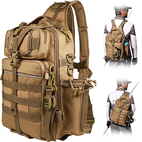 BLISSWILL Outdoor Tackle Bag - Large Water-Resistant Fishing Backpack - color: H：khaki, style: Large(16*12*6 Inch)