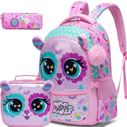 Cute Cat Backpacks for Girls - 2 in 1 Bookbag Set for Elementary & Preschool Students Ages 8-10 - color: Rose Cat