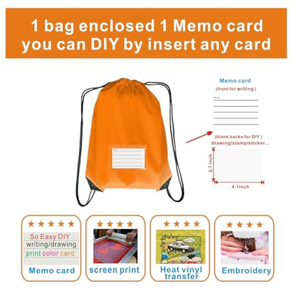 Drawstring Backpack Bulk 20 Pcs Draw String Bags DIY Gym Sports Traveling Yoga Cinch Bag Sackpack Drawstring Memo Card (orange) - color: Orange