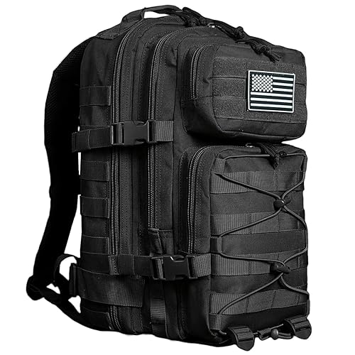 26L Military Tactical Backpack for Men & Women, 900D Waterproof Molle 1 Day Assault Pack, Bug Out Bag with 14" Laptop Compartment for Campus, Work, Hiking, Gym & EDC - color: Black, size: 26L