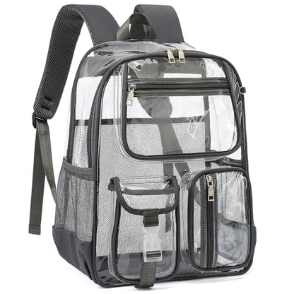 Clear Backpacks for Girls Boys, Heavy Duty PVC Transparent School Bookbag See Through Back Pack for College Work Travel (Dark Grey) - color: Dark Grey