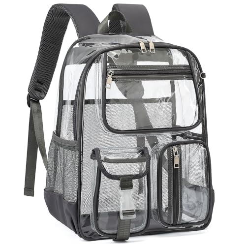 Clear Backpacks for Girls Boys, Heavy Duty PVC Transparent School Bookbag See Through Back Pack for College Work Travel (Dark Grey) - color: Dark Grey