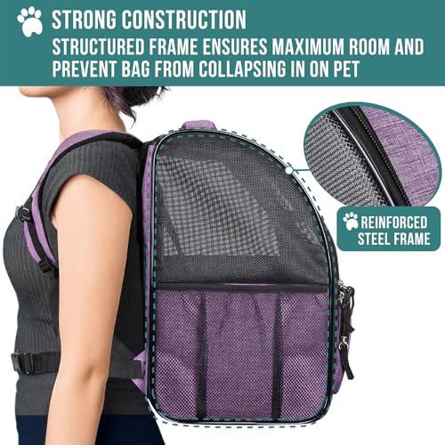 PetAmi Dog Backpack Carrier for Small Medium Dogs Large Cats up to 18 lbs, 2 Side Entry, Structured No-Collapse Frame, Airline Approved Ventilated Pet Backpack for Hiking Camping Travel, Purple - color: Heather Purple