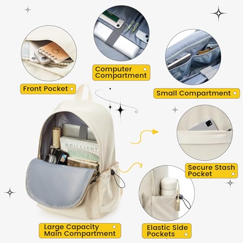 White Large Bookbags For Teen Girls Boys Waterproof College Backpack Middle School bags Lightweight Travel Rucksack Casual Daypack Laptop Backpacks For Men Women - color: Large-beige
