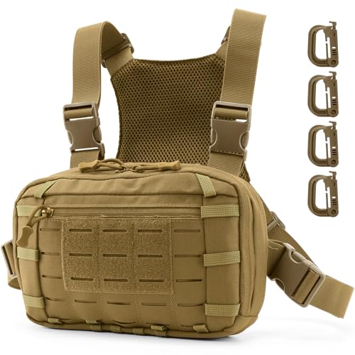 Tactical EDC Chest Bag Utility Molle Chest Rig Pouch with CCW Compartment Adjustable Strap Outdoor Chest Pack - color: Khaki