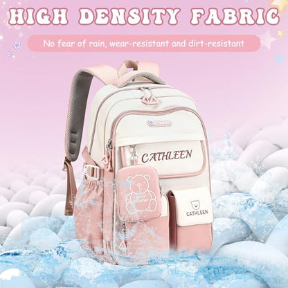 Backpack for Girls,Preppy Bookbag for Elementary & Middle School Students,Cute School Bag with Large Capacity,18 Inch,Pink - color: Pink White