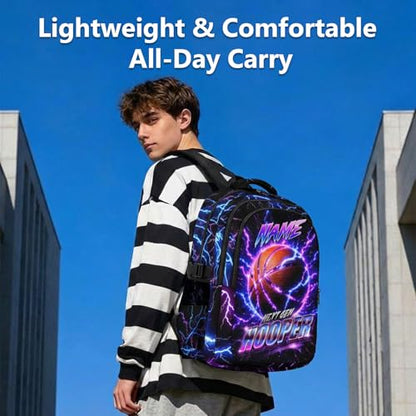 Kids School Backpack, Basketball Back Pack for Boys Teens Team Players - 17 Inch Lightning Sport Bookbag for Primary, Large Capacity School Supplies - color: Purple