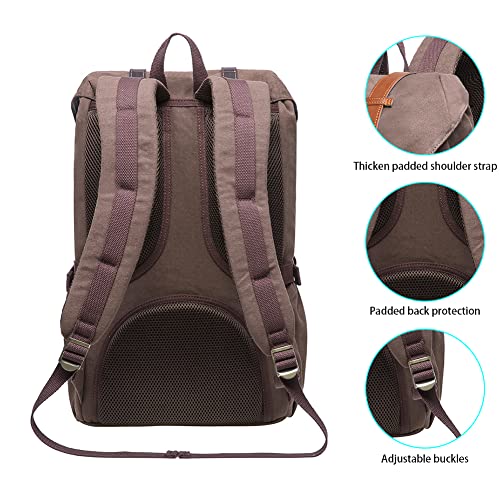 KAUKKO Laptop Backpack Travel Outdoor Weekend Bag Carry on Daypack Stylish and Durable Rucksack Hiking Backpack Fits 15.6"(5-1-coffee2) - color: E5-1canvas Coffee2, size: Large