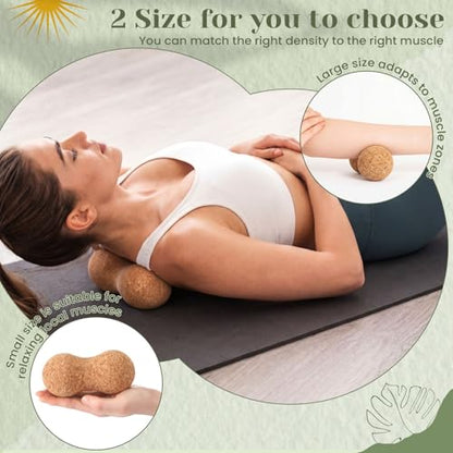 Novabright 2 Pcs Cork Peanut Massage Ball Double Lacrosse Ball Peanut Roller for Myofascial Release, Muscle Relaxation Acupoint Massager for Back, Shoulder, Feet Pain Relief(4.7 and 6.3 Inches) - size: 4.7 and 6.3 Inch