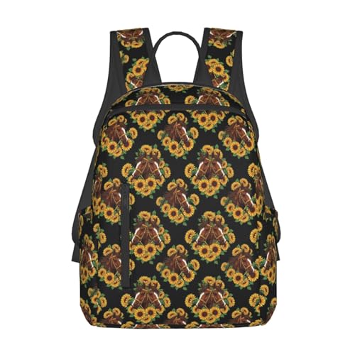 Compact Urban Commute Backpack Sunflower Horse Black, Slim Fit Laptop Daypack for Office Business Casual Daily Wear Men Women - color: Picture (43)