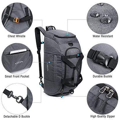 G4Free 40L 3-Way Duffle Bag Backpack Gym Bag for Men Women Sports Duffel Bag with Shoe Compartment Travel Backpack Luggage - color: Snow Ni-Grey