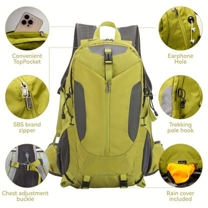 Hiking Backpack 40L, Waterproof Hiking Backpack with Rain Cover, Large Camping Bag Outdoor Sport Travel Daypack | Rain Cover - color: Green
