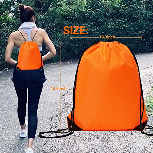 Bulk Drawstring Bags, Polyester Draw String Bags, Gym Sports Cinch Bag Drawstring Backpack for Women Men - color: Orange