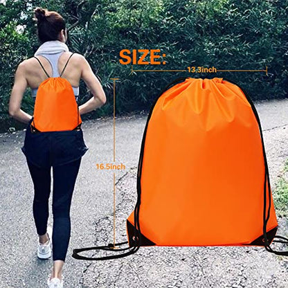 Bulk Drawstring Bags, Polyester Draw String Bags, Gym Sports Cinch Bag Drawstring Backpack for Women Men - color: Orange