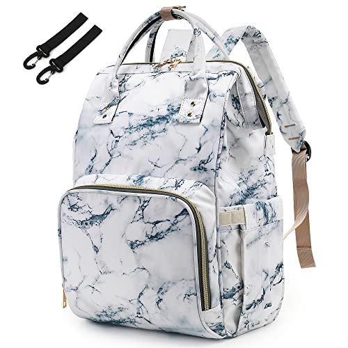 Diaper Bag Backpack for Baby Girls, Mom Waterproof Large Nappy Bags for Women (Marble) - color: Marble