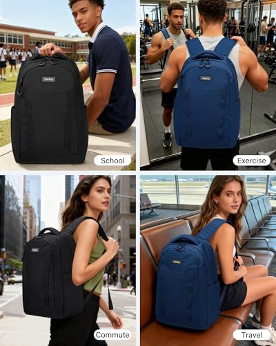 HanTrip Travel Laptop Backpack Carry On, 18 Inch Large Work Backpack School Book Bags, Light Water Resistant Backpacks for Women Men with Luggage Strap Water Bottle Pocket Chest Strap, Black - color: Black-1