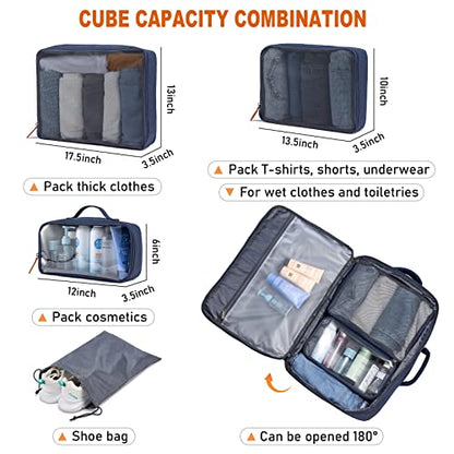 LOVEVOOK Carry on Backpack, 45L Large Travel Backpack for Women Men Airline Approved, Expandable Large Suitcase Backpacks With 4 Packing Cubes, Aer Travel Pack 3, Water Resistant Weekender Bag - color: Dark Blue, size: X-Large