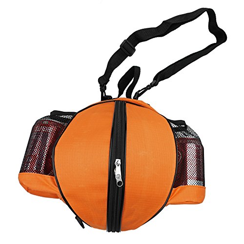 Size 7 (29.5") Basketball Bag Soccer Ball Football Volleyball Softball Sports Ball Bag Holder Carrier+Adjustable Shoulder Strap 2 Side Mesh Pockets f/Water Bottle Towel Sports Shoes - color: Orange