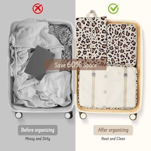 9 Set Packing Cubes for Travel Essentials - Lightweight Carry-On Luggage Organizer Bags with Shoe, Clothes & Laundry Bags for Airplane, Family & Business Travel, Leopard print - color: Leopard print