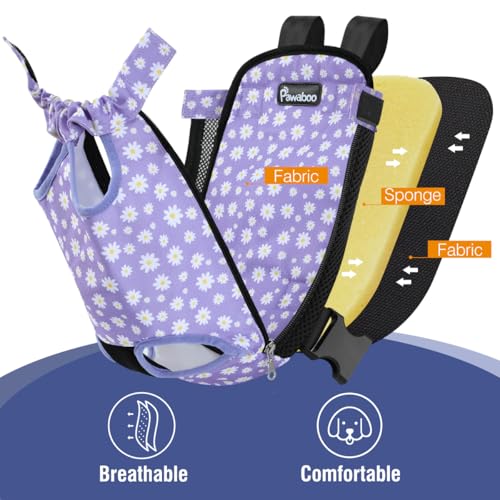 Pawaboo Pet Carrier Backpack, Adjustable Pet Front Cat Dog Carrier Backpack Purse Travel Bag, Legs Out, Easy-Fit for Traveling Hiking for Small Medium Dogs Cats Puppies, XL, Black & Purple Daisy - color: Black & Purple, style: Extra Large (Pack of 1)