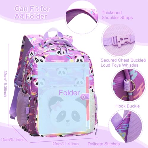 RHCPFOVR Kids Backpack for Girls - Girls Backpack 3-8 Ages Panda for Kids 15 Inch School Bookbag for Kindergarten Elementary School Bookbag for Girl 1st 2nd Grade - style: Panda