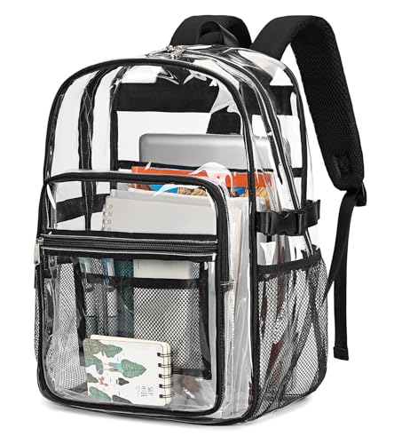 abshoo Big Heavy Duty Clear Backpack for School Girls Boys Transparent Bookbag for Middle High School (Black) - color: Black
