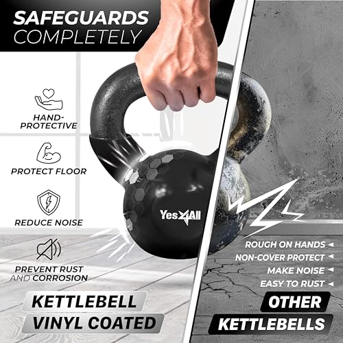 Yes4All Kettlebell, Vinyl Coated Kettlebell Cast Iron Sets with Stable Flat Bottom for Full Body Workout, Push up, Grip Strength Training & Weights Exercises - color: Black, style: 5 - 30lb
