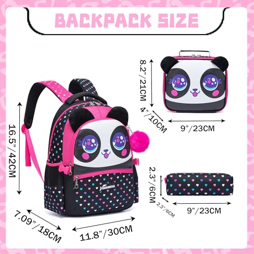 Panda Kids Backpacks for Girls School Bag with Lunch Box School Backpack for Girls Set Cute Bookbag for Kindergarten - color: Black Panda