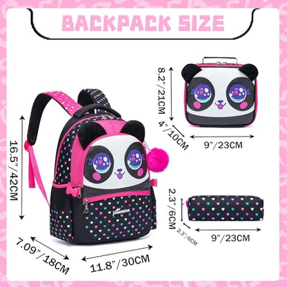 Panda Kids Backpacks for Girls School Bag with Lunch Box School Backpack for Girls Set Cute Bookbag for Kindergarten - color: Black Panda