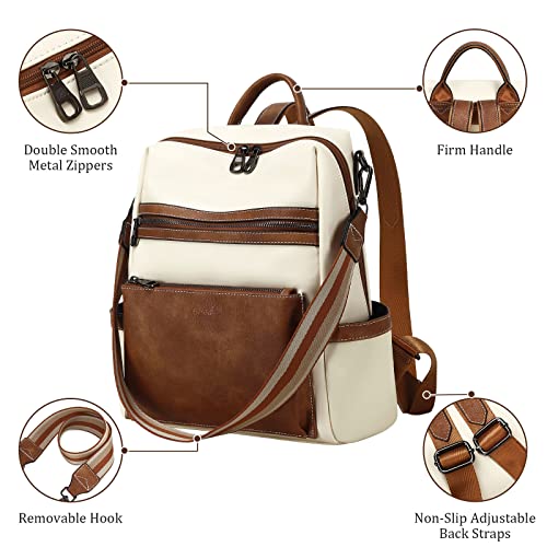 AGLOD Leather Backpack Purse for Women Designer Ladies Shoulder Bag Fashion Faux Work Travel Handbags, beige, brown - color: Kcus22001-beige-brown