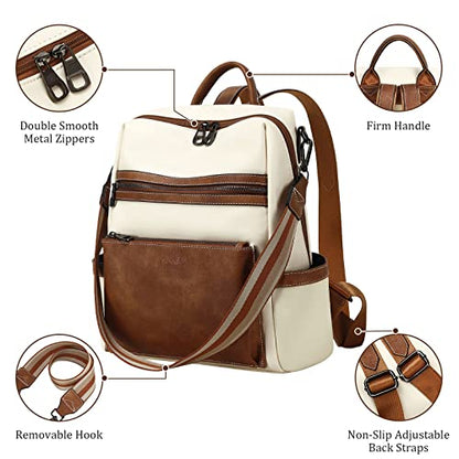 AGLOD Leather Backpack Purse for Women Designer Ladies Shoulder Bag Fashion Faux Work Travel Handbags, beige, brown - color: Kcus22001-beige-brown