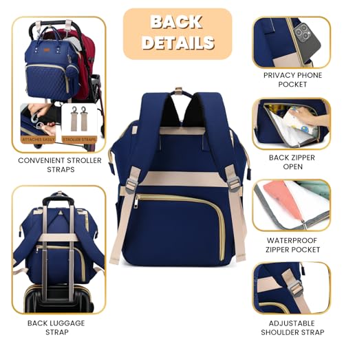 ROSEGIN Diaper Bag Backpack with Changing Pad, Pacifier Case, Baby Bag for Boy Girl Toddler - Large, Stylish, Waterproof Travel Quilted Diaper Bag for Mom - Baby Shower - Navy Blue - color: Navy Blue