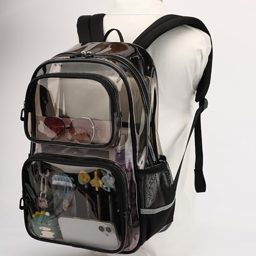 Sisipoet Clear Backpack for Girls, Heavy Duty PVC Transparent Bookbag for School, Classic Casual Kids Backpacks, Smokey - color: Black and Gray