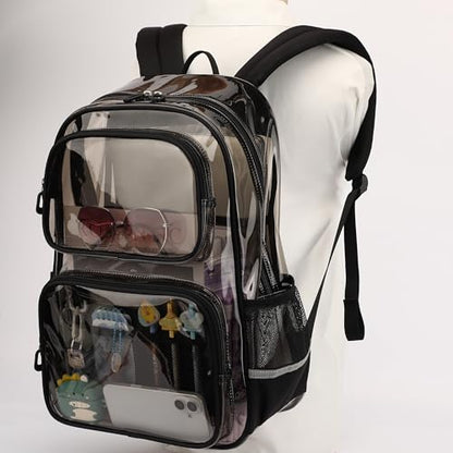 Sisipoet Clear Backpack for Girls, Heavy Duty PVC Transparent Bookbag for School, Classic Casual Kids Backpacks, Smokey - color: Black and Gray