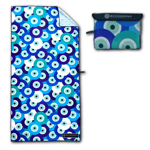 ECCOSOPHY Microfiber Beach Towel - Sand Free Towels are Quick Dry, Light Weight, Super Absorbent - Perfect Pool, Travel, Cruise, Camping Essentials - Oversized Extra Large for Adults 71x35 in - color: Santorini